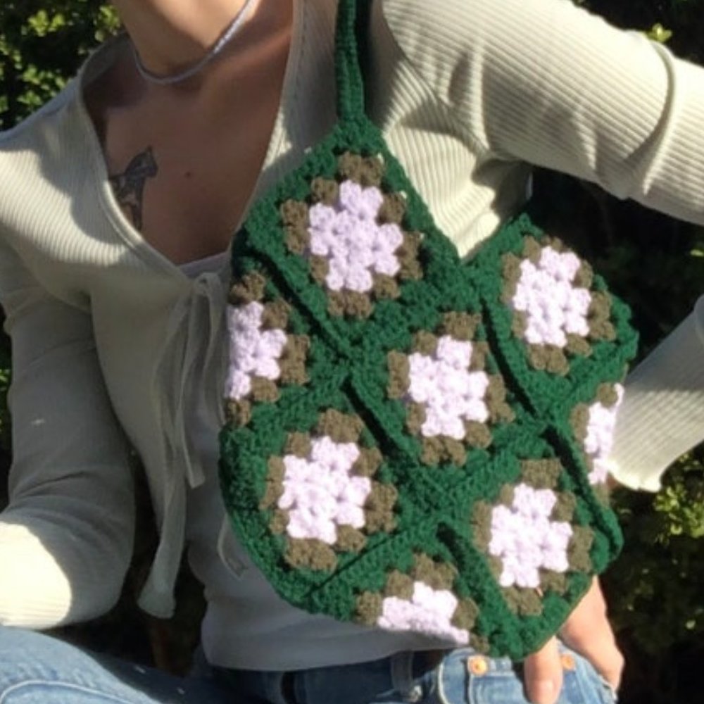 Crochet Granny Square Tote Bag, Granny Square Purse, Crochet Purse